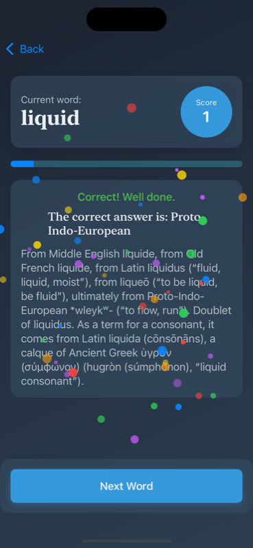 Correct answer celebration